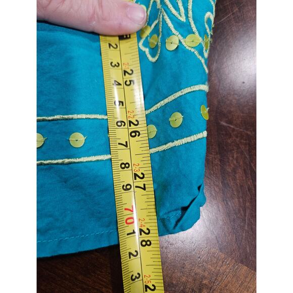 Vintage Sag Harbor Turquoise Embroidered Sequin Cotton Skirt Size 16 Art to Wear - Picture 7 of 7